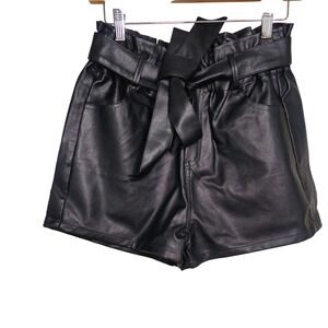 She + Sky Black Shorts Faux Leather Tie Waist Hot Pants Party Size M NWT